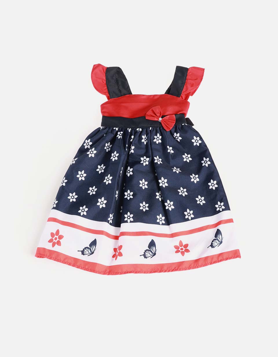 Vestido floral con lazo y tiras rizadas
