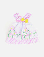 Vestido rayas con flores y lazo amarillo