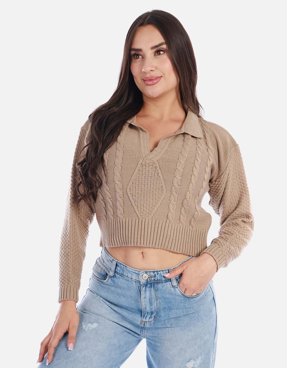 Buzo tipo polo tejido mujer