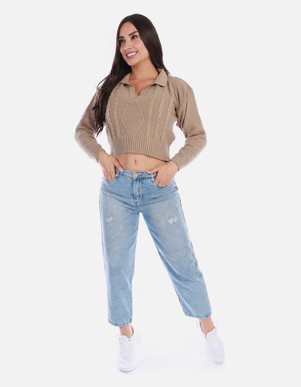 Buzo tipo polo tejido mujer