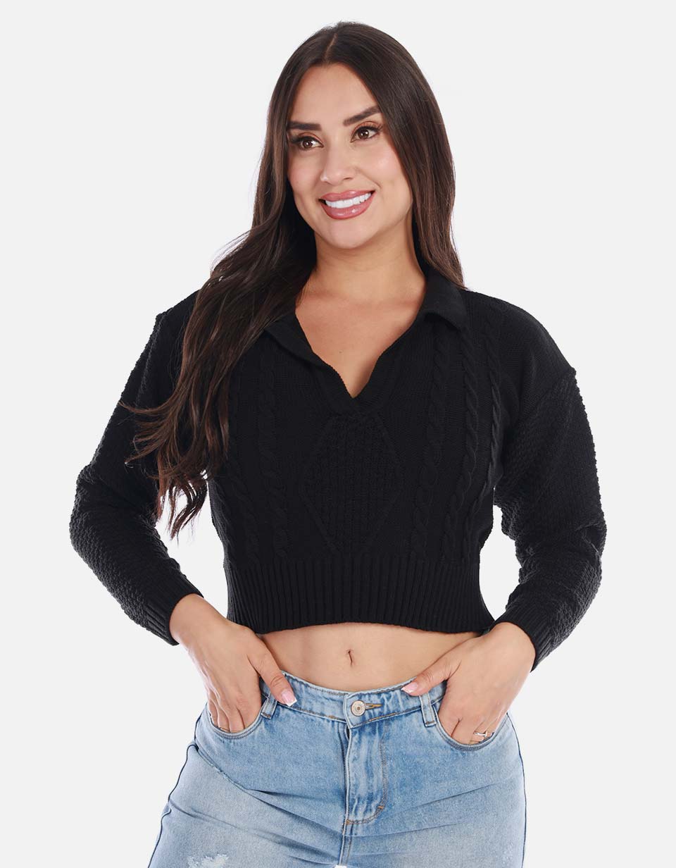 Buzo tipo polo tejido mujer
