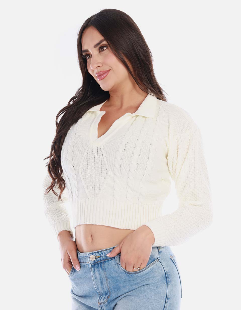 Buzo tipo polo tejido mujer