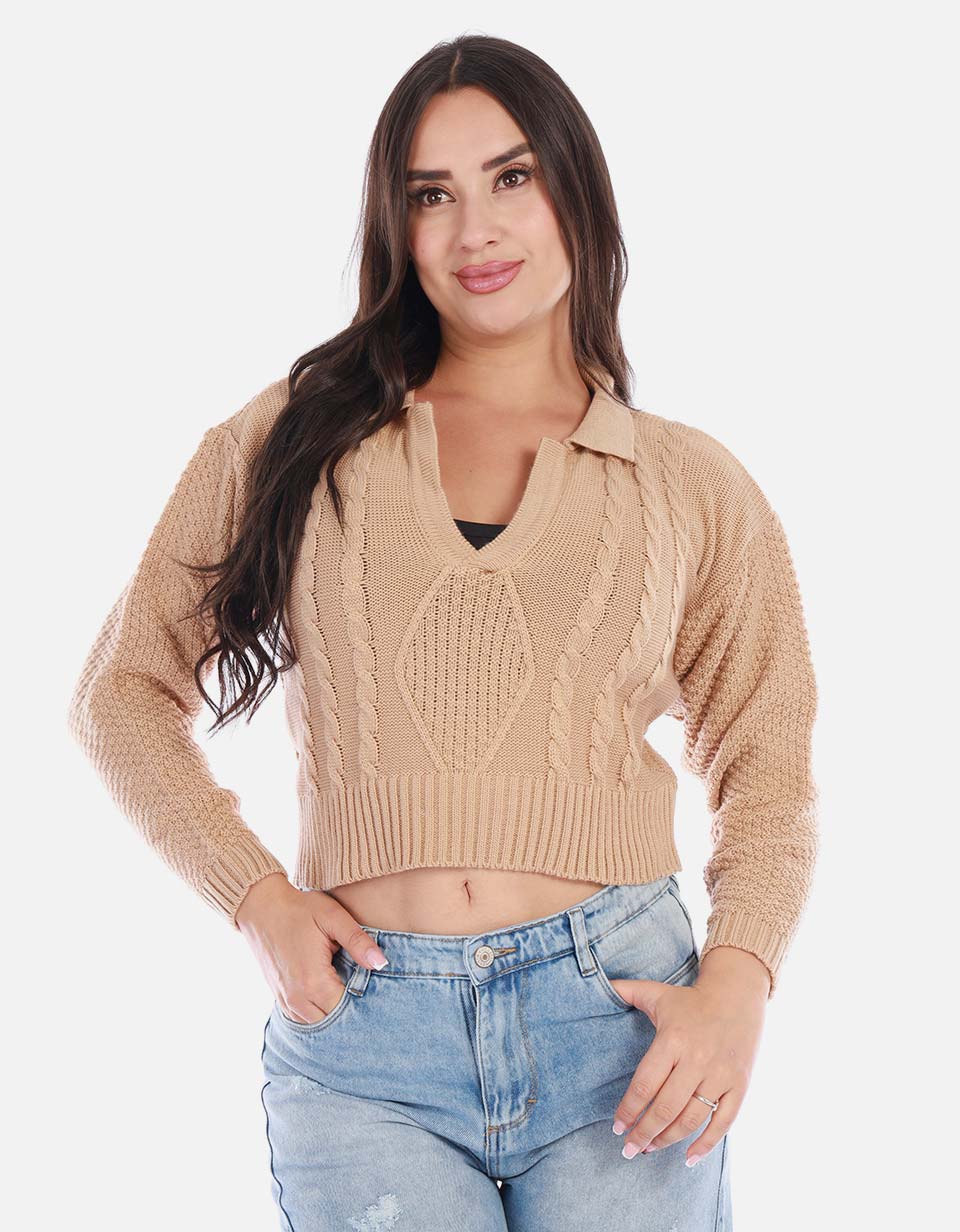 Buzo tipo polo tejido mujer