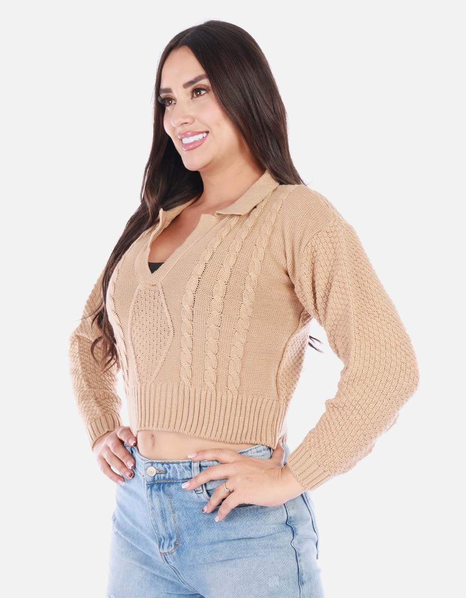 Buzo tipo polo tejido mujer