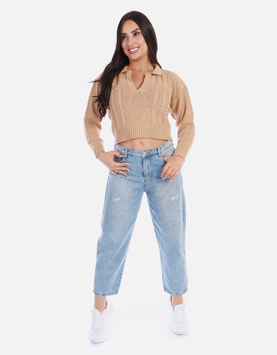 Buzo tipo polo tejido mujer