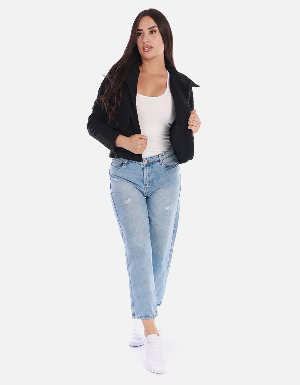 Chaqueta corta mujer textura suave