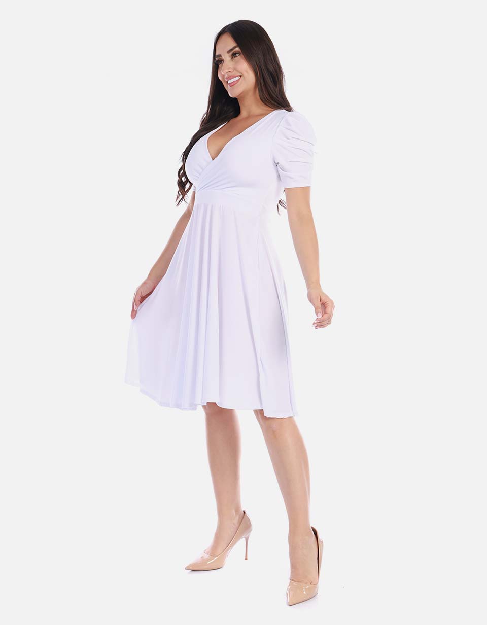 Vestido cruzado femenino manga corta
