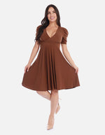 Vestido cruzado femenino manga corta