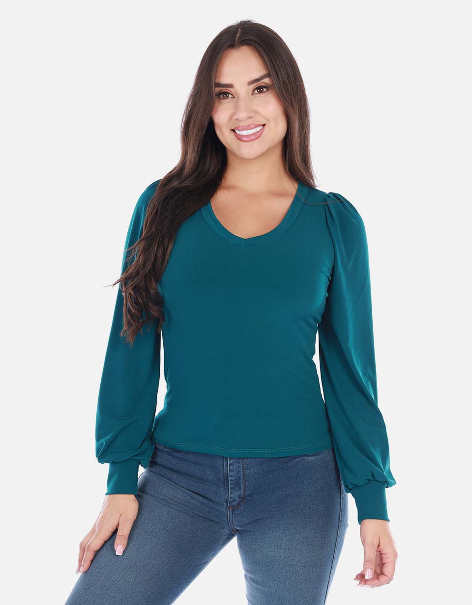 Blusa manga larga con diseño ajustado