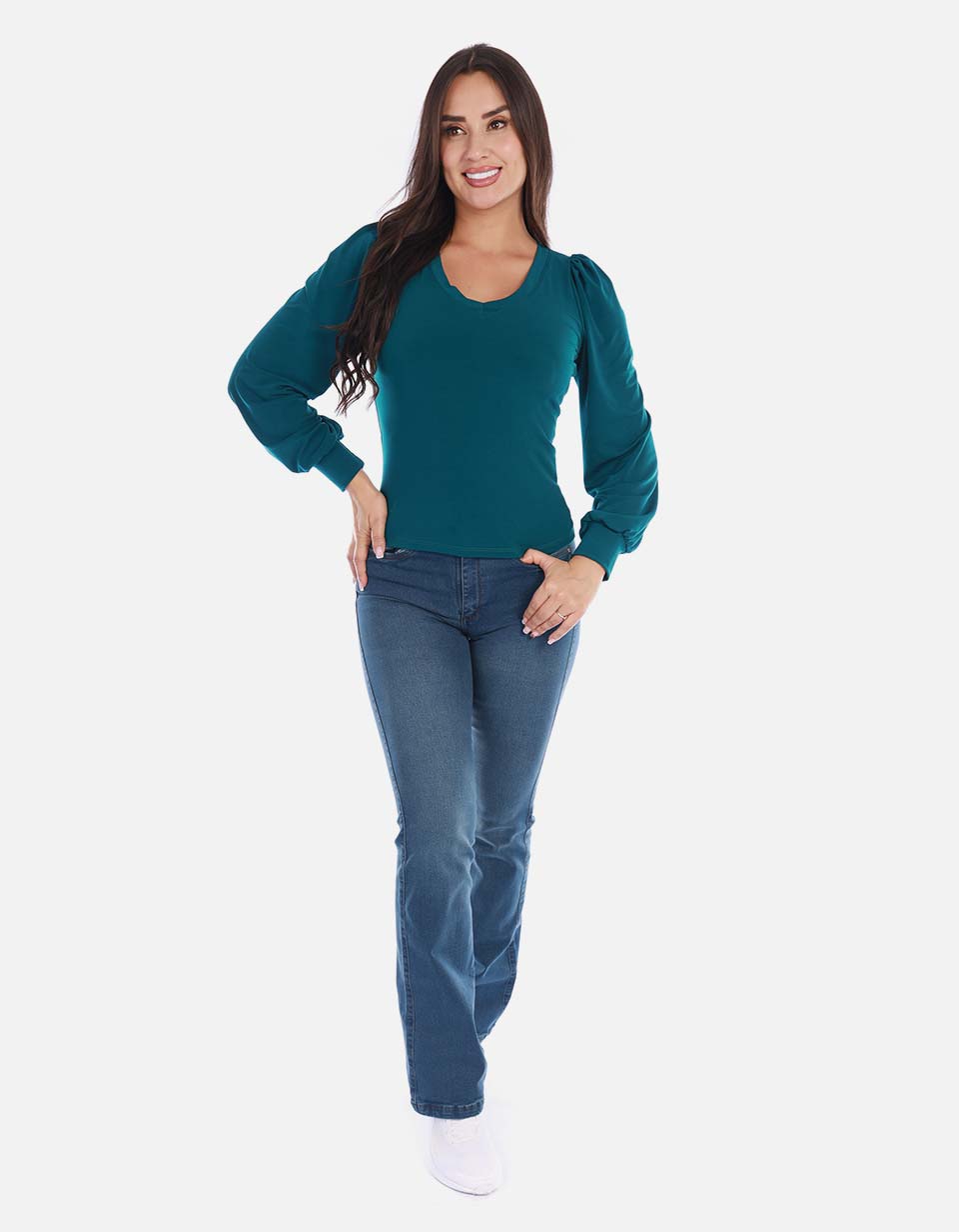 Blusa manga larga con diseño ajustado