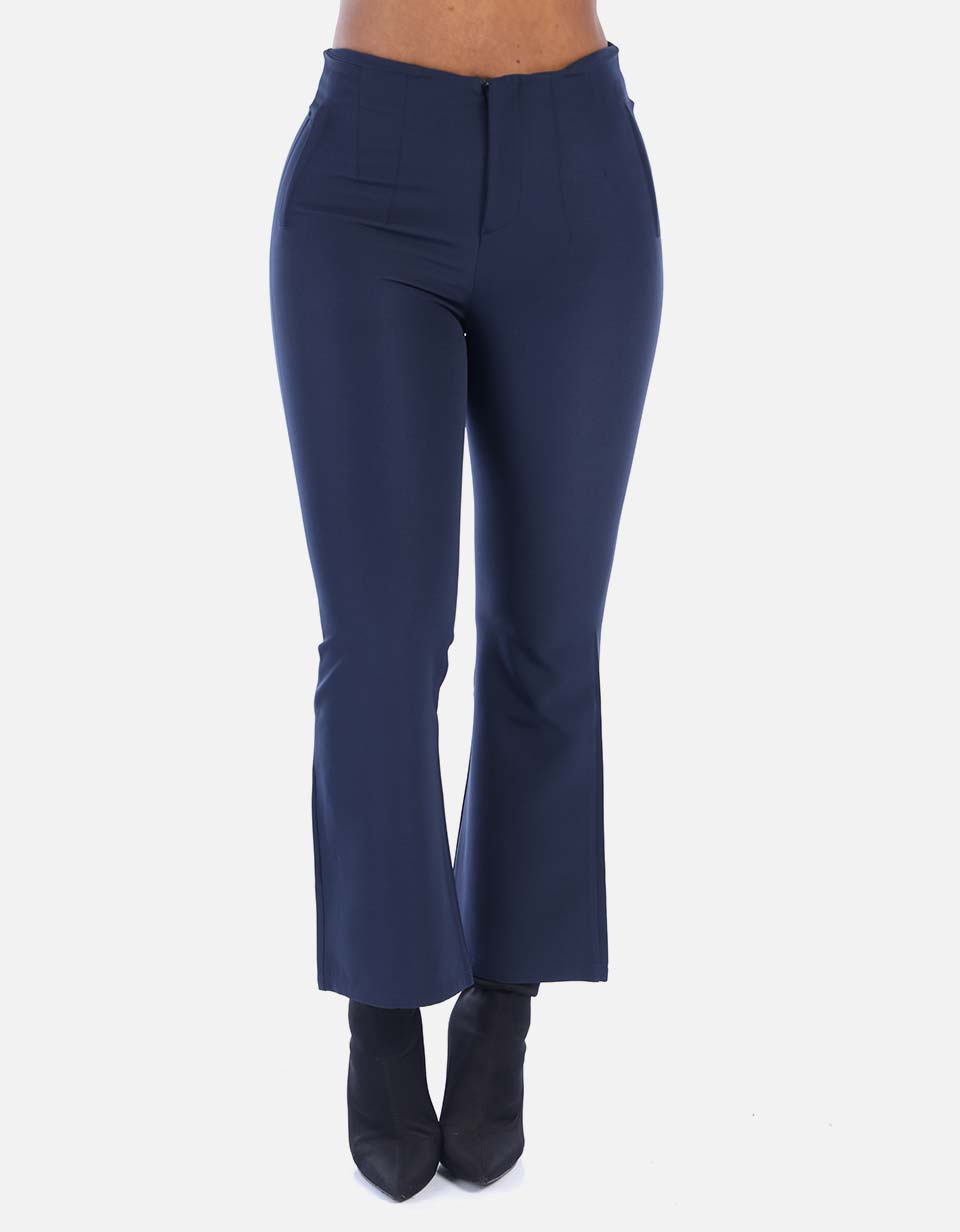 Pantalón tiro alto con prenses Mujer