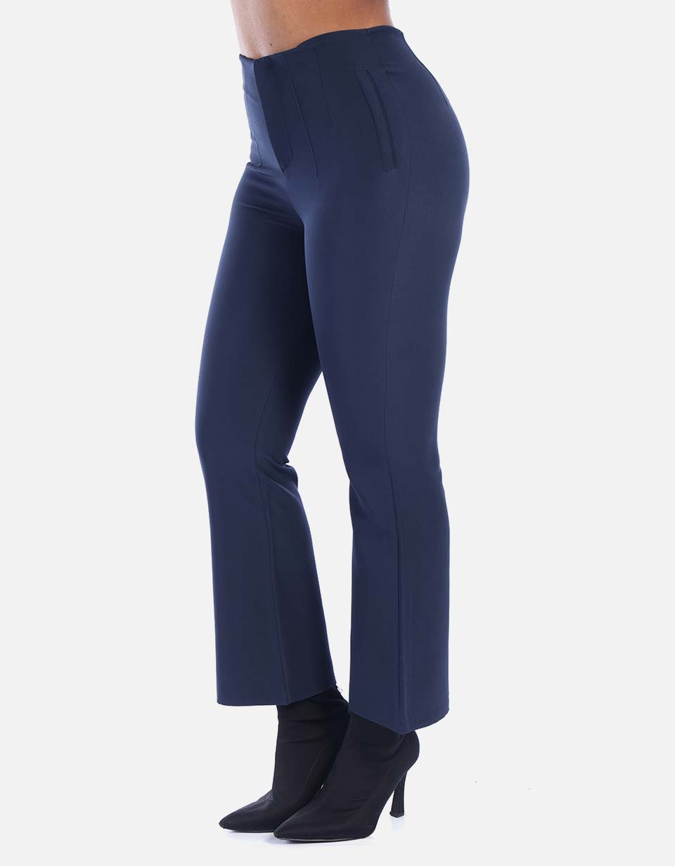 Pantalón tiro alto con prenses Mujer