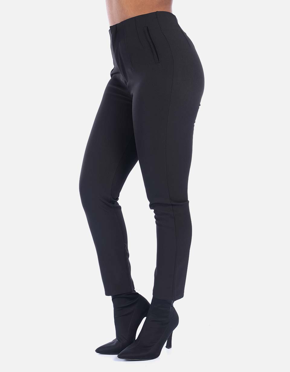 Pantalón tiro alto con prenses Mujer