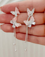 Aretes Largos Flores Nácar Rosado