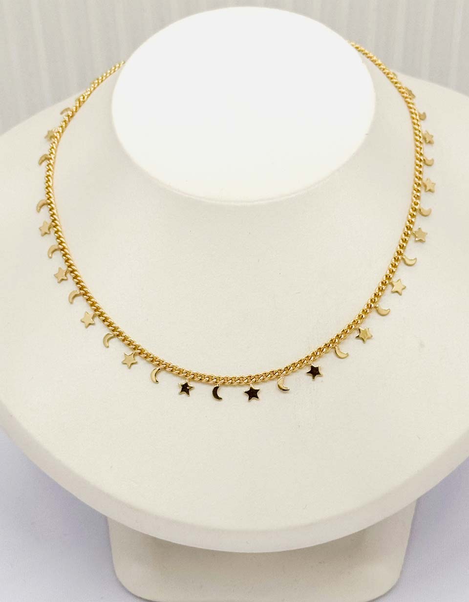 Gargantilla con Dijes de Lunas y Estrellas en Dorado